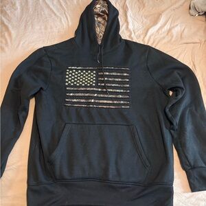 Mossy Oak Black Hoodie with Camouflage Flag